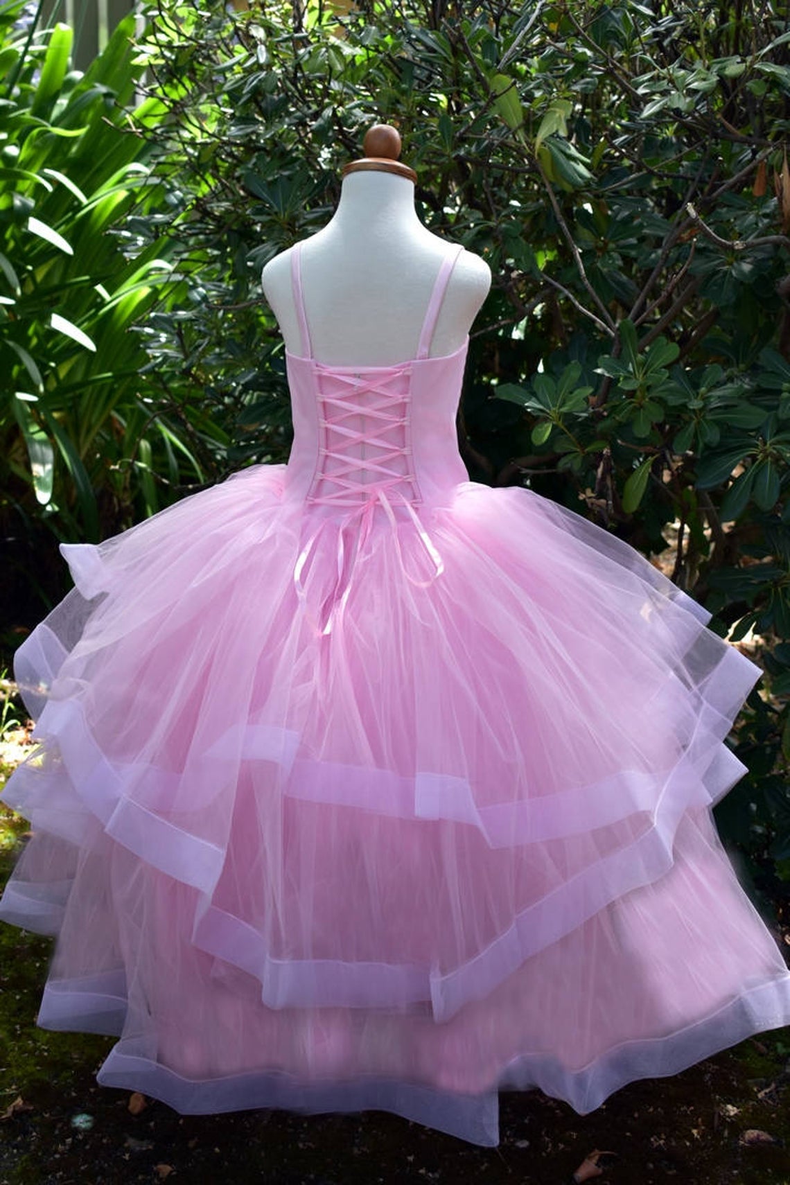 Satin Tulle Flower Girl Pageant Communion Gown Baby Birthday Dress