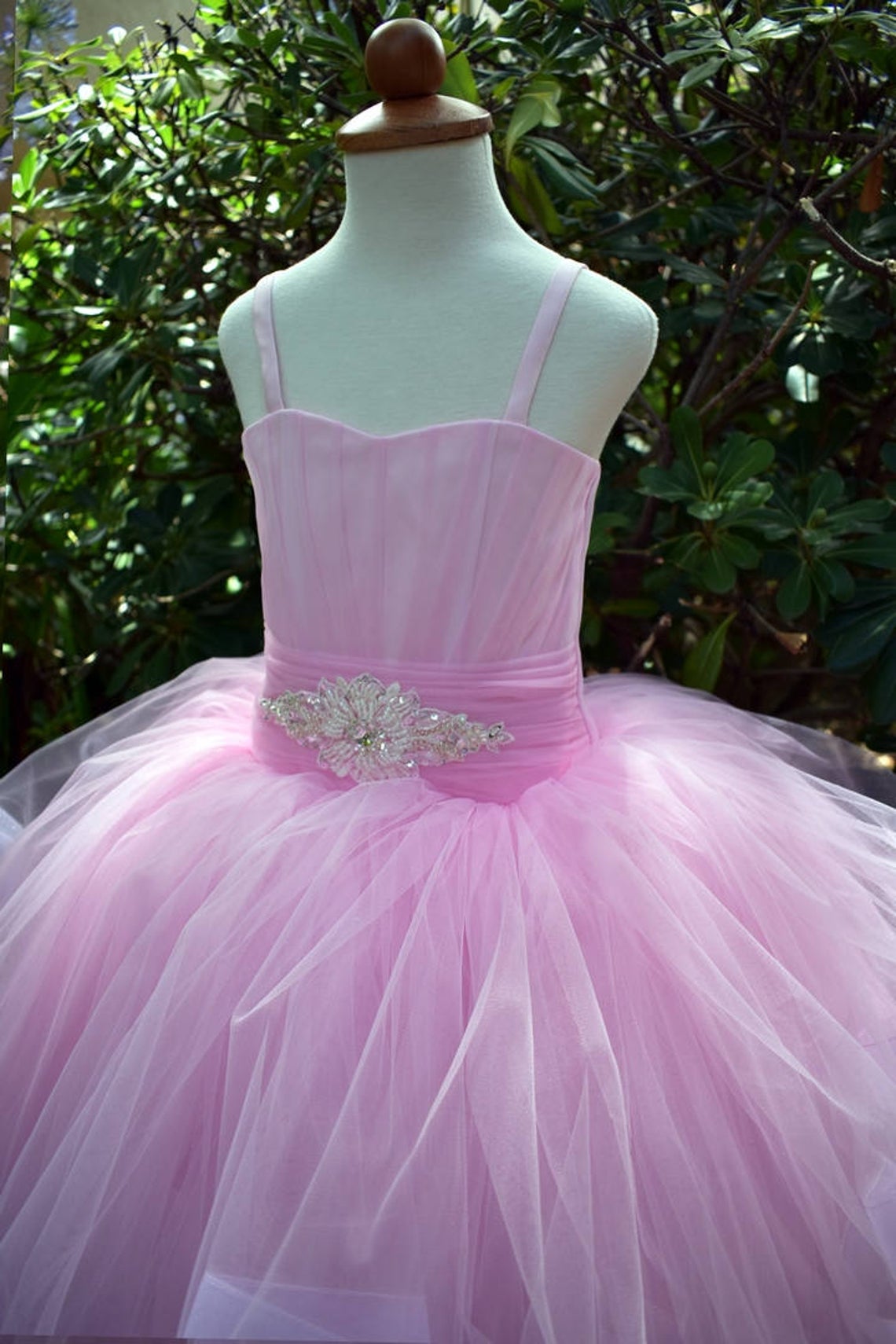 Satin Tulle Flower Girl Pageant Communion Gown Baby Birthday Dress