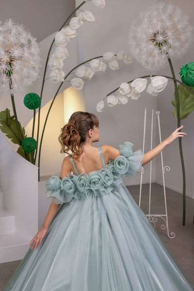 Mint Green Girls Pageant Gown | Fashion Couture Floral Ballgown