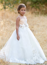 Couture Lace Satin Ivory Flower Girl Dress Communion Wedding Baby Party Dress