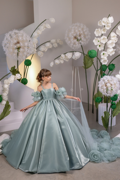Mint Green Girls Pageant Gown | Fashion Couture Floral Ballgown