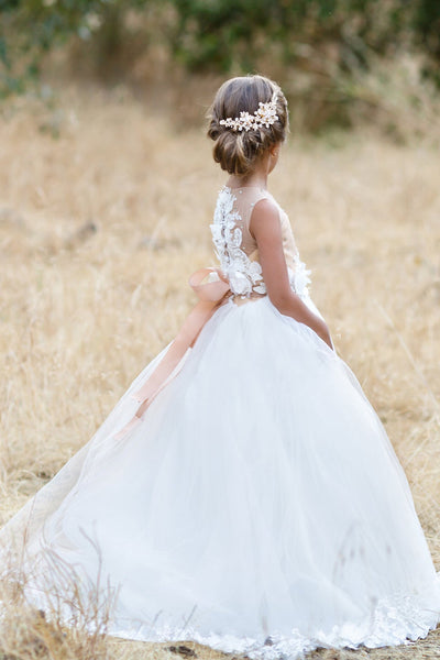 Couture Lace Satin Ivory Flower Girl Dress Communion Wedding Baby Party Dress