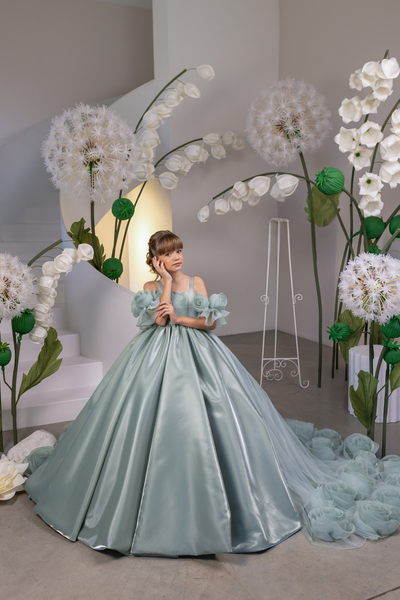 Mint Green Girls Pageant Gown | Fashion Couture Floral Ballgown
