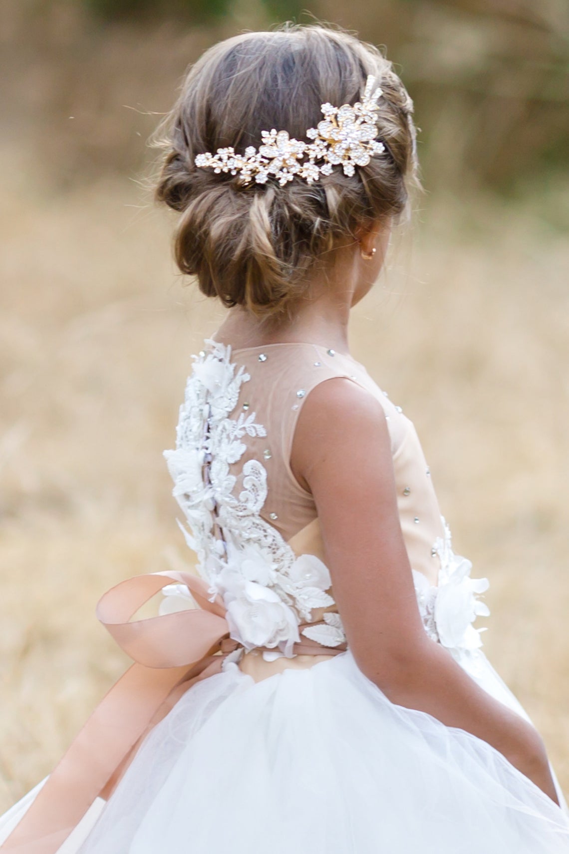 Couture Lace Satin Ivory Flower Girl Dress Communion Wedding Baby Party Dress