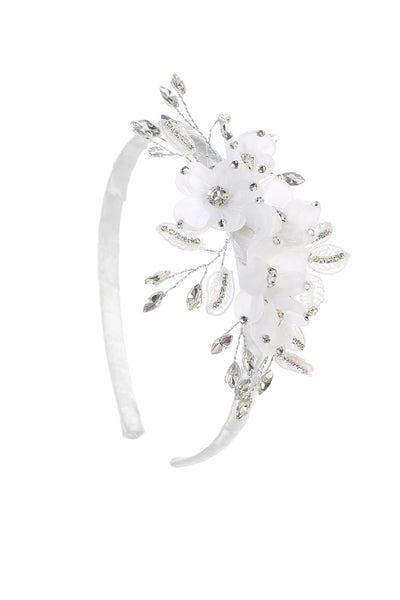 Girls Satin Headband Organza Flowers Rhinestones