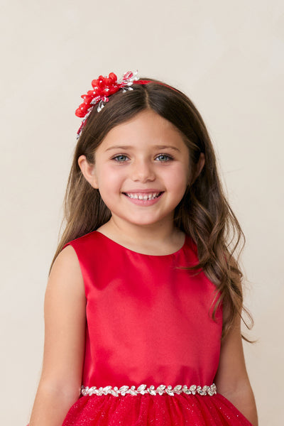 Girls Satin Headband Organza Flowers Rhinestones