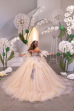 Elowynn Fleur Girls Couture Pageant Gown | Beige & Purple