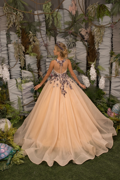 Tallulah Couture Pageant Gown with Train & Lace Embroidery