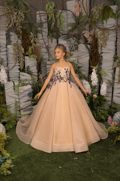 Tallulah Couture Pageant Gown with Train & Lace Embroidery
