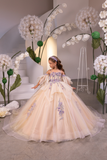 Elowynn Fleur Girls Couture Pageant Gown | Beige & Purple