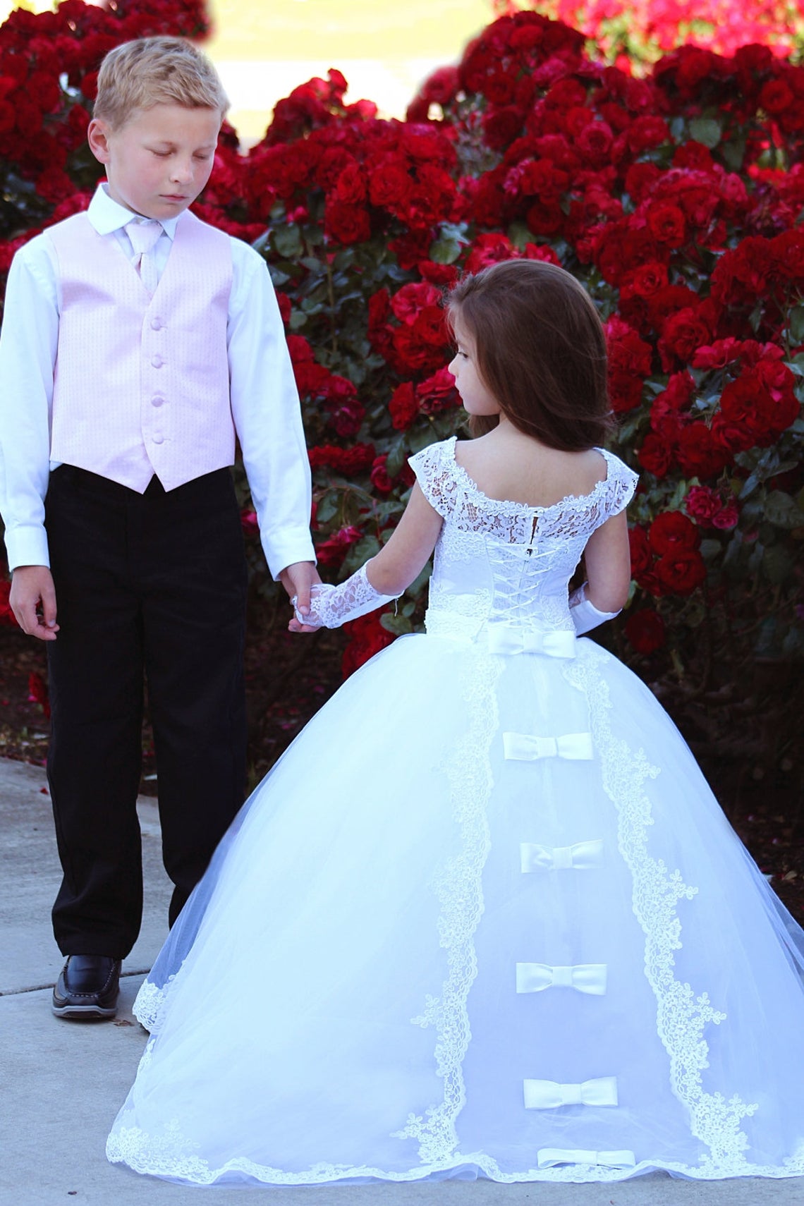 White Lace Communion Gown Flower Girl Tulle Dress Baby Baptism Gown