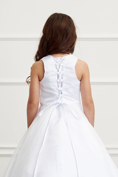 First Communion Floor Length Organza Dress With Matching Lace Bolero