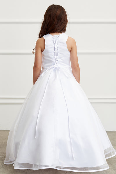 First Communion Floor Length Organza Dress With Matching Lace Bolero