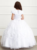 Communion Flower Girl Floor Length White Satin Lace Dress