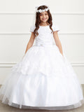 Communion Flower Girl Floor Length White Satin Lace Dress