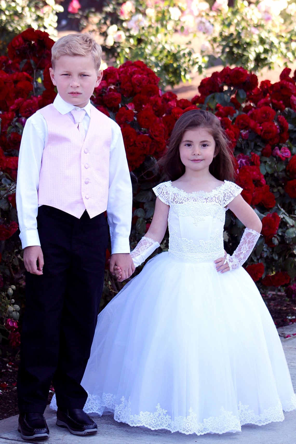 White Lace Communion Gown Flower Girl Tulle Dress Baby Baptism Gown