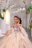 Elowynn Fleur Girls Couture Pageant Gown | Beige & Purple