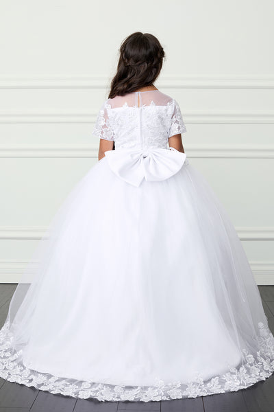 "Lyla Communion Dress - Long Tail Gown with Maria Embroidery