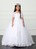 "Lyla Communion Dress - Long Tail Gown with Maria Embroidery