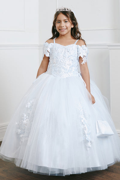 3D Flower Communion Dress with Cape for Girls