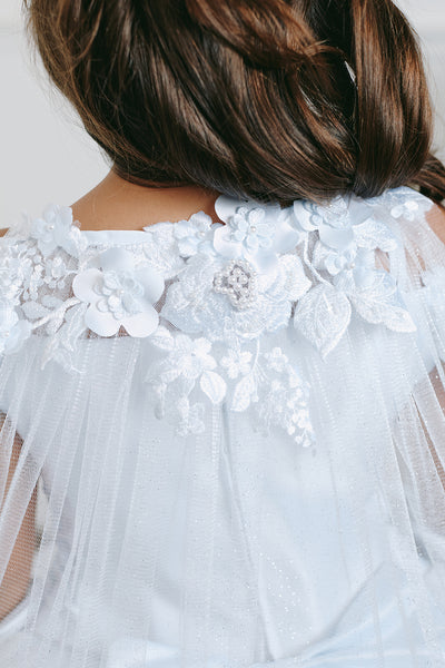 3D Flower Communion Dress with Cape for Girls