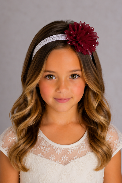 Lace Flower Girl Headband with Rhinestone Flower