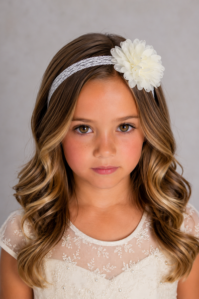 Lace Flower Girl Headband with Rhinestone Flower