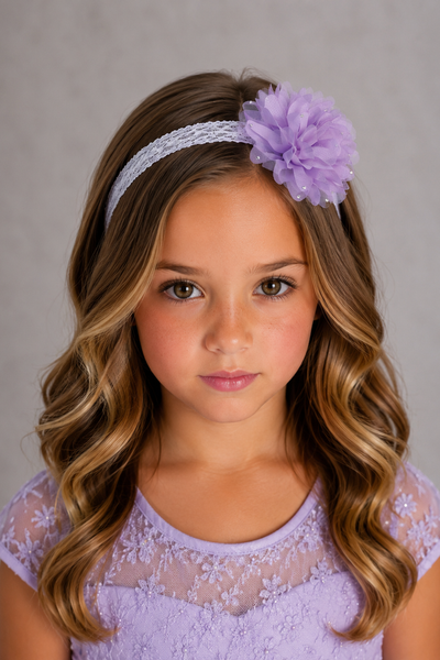 Lace Flower Girl Headband with Rhinestone Flower