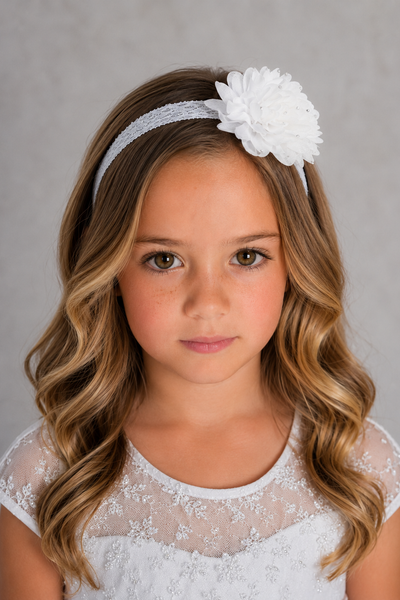 Lace Flower Girl Headband with Rhinestone Flower