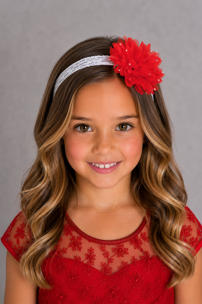 Lace Flower Girl Headband with Rhinestone Flower