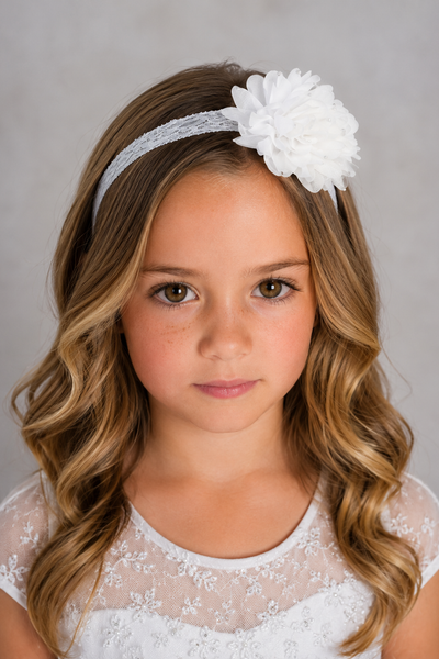 Lace Flower Girl Headband with Rhinestone Flower