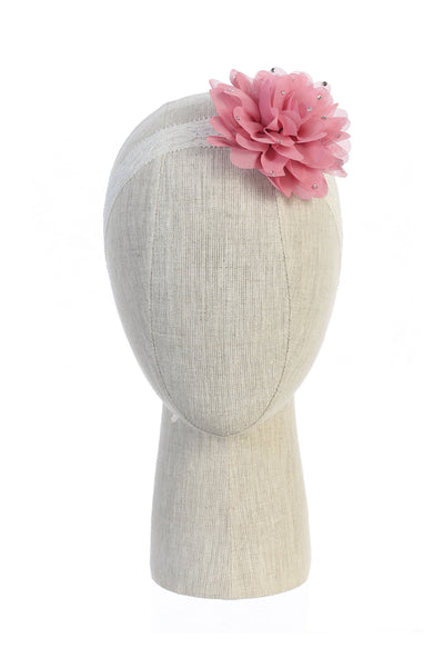 Lace Flower Girl Headband with Rhinestone Flower