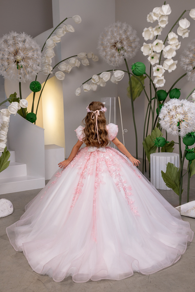 Ivory & Pink Girls Fashion Couture Pageant Gown | Elara Bloom