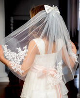 Embroidered Italian Lace First Communion Veil With Cute Bow