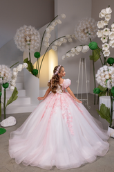 Ivory & Pink Girls Fashion Couture Pageant Gown | Elara Bloom