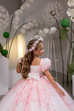 Ivory & Pink Girls Fashion Couture Pageant Gown | Elara Bloom