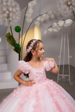 Ivory & Pink Girls Fashion Couture Pageant Gown | Elara Bloom