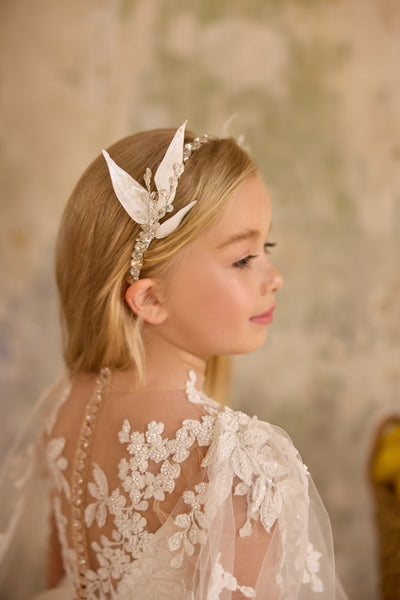 Embroidered Cape Communion Dress | Pentelei Couture Gown