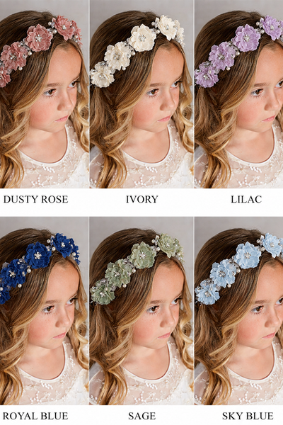 Silk Flower Girl Headband with Pearls & Crystals