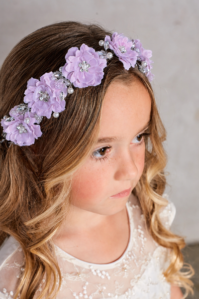 Silk Flower Girl Headband with Pearls & Crystals
