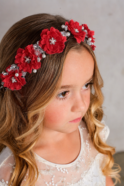 Silk Flower Girl Headband with Pearls & Crystals