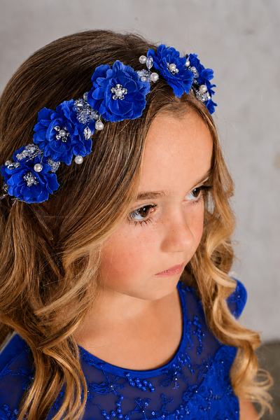 Silk Flower Girl Headband with Pearls & Crystals