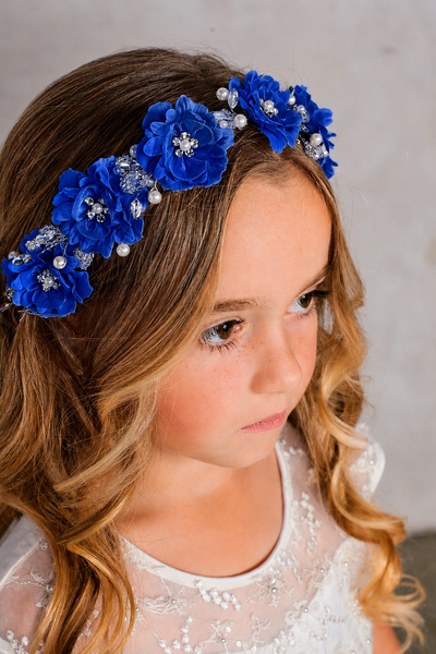 Silk Flower Girl Headband with Pearls & Crystals
