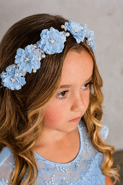 Silk Flower Girl Headband with Pearls & Crystals