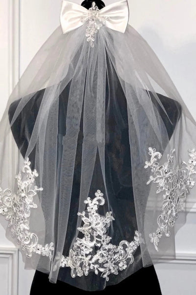 Embroidered Italian Lace First Communion Veil With Cute Bow