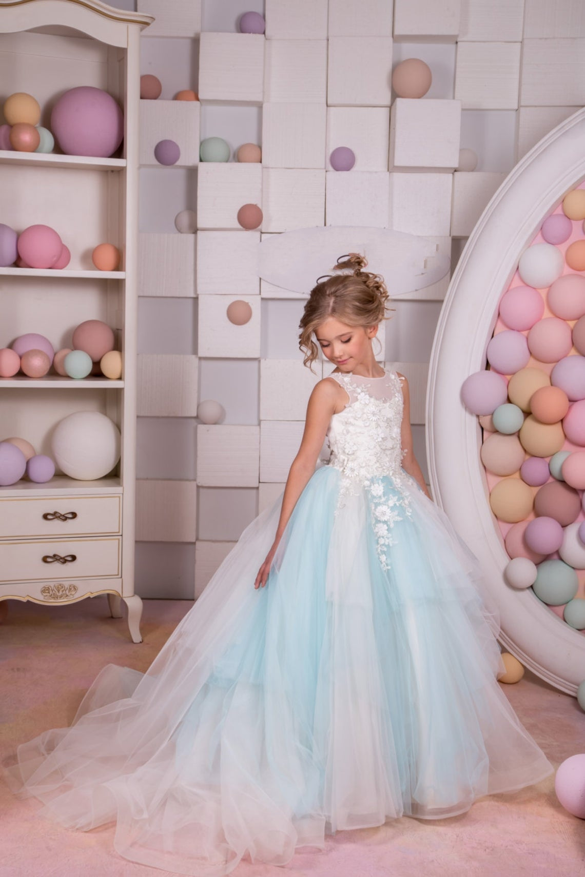 Pageant Girl Dress Birthday Tulle Floor Length Gown Flower Girl Dress