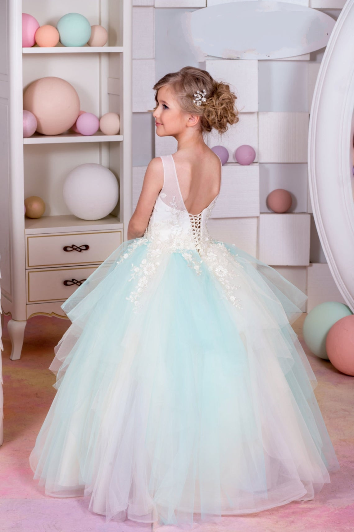 Pageant Girl Dress Birthday Tulle Floor Length Gown Flower Girl Dress