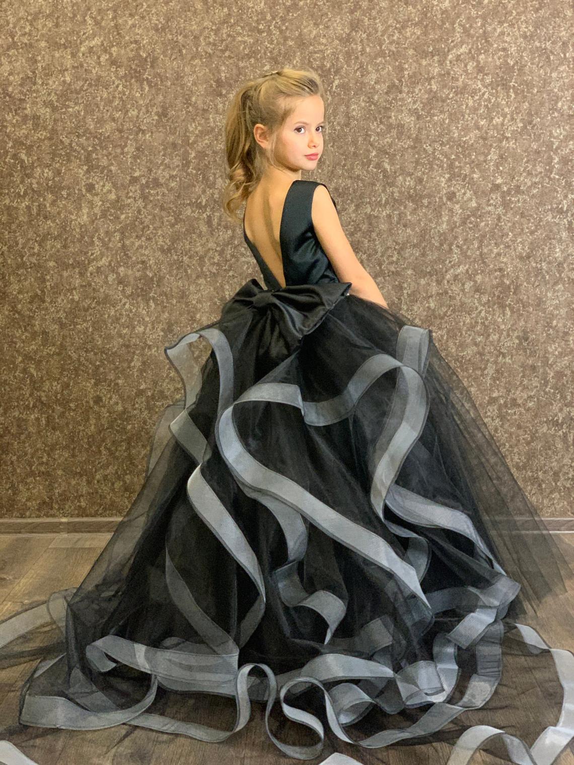 Luxury Studio Couture Satin Tulle Flower Girl Pageant Dress With Train
