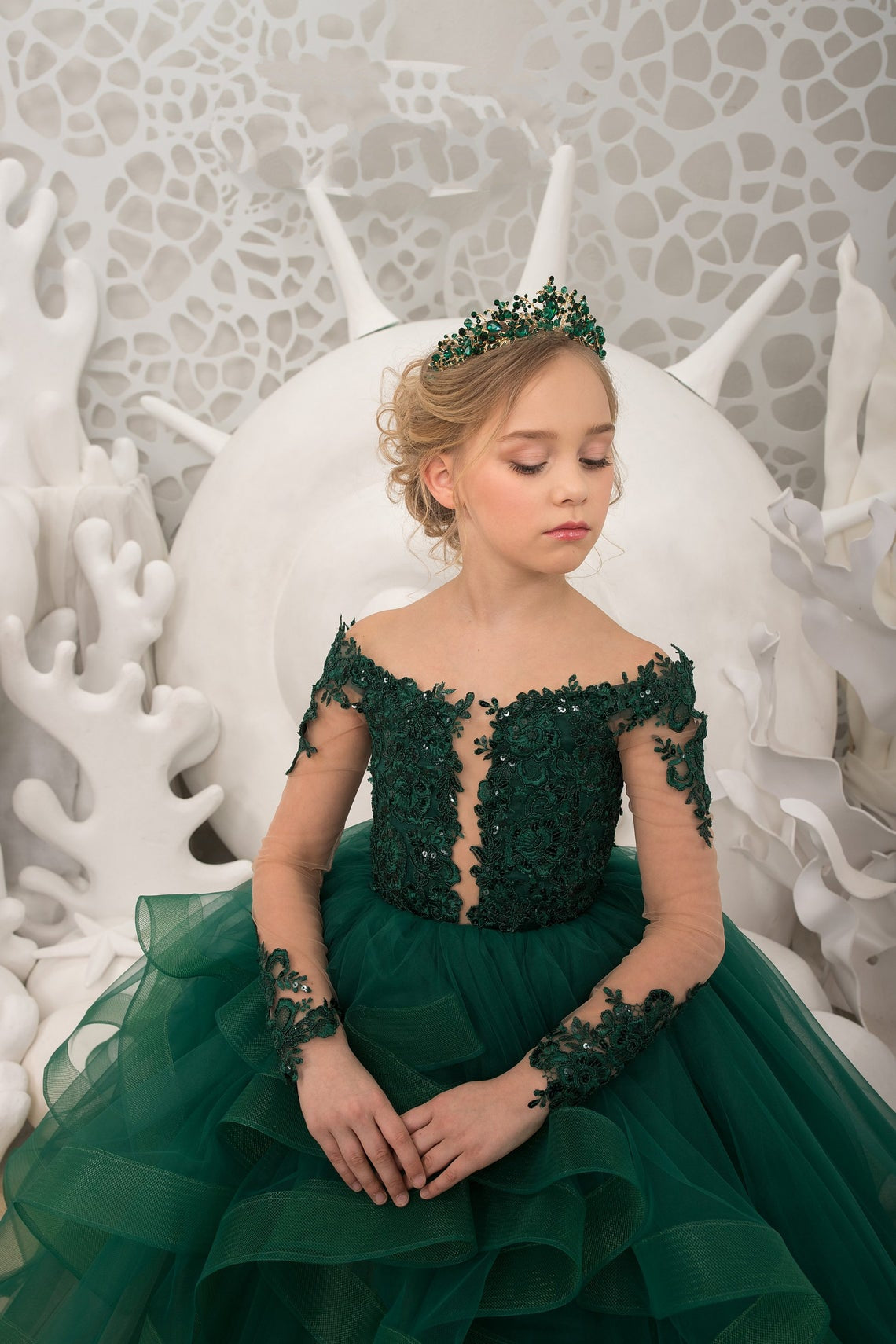 Girl Pageant Lace Tulle Gown Special Occasion Flower Girl Birthday Dress