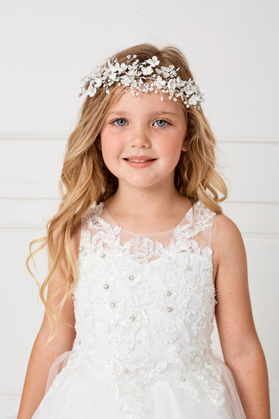 Stunning Floral Wire Headpiece With Crystals And Satin Tie